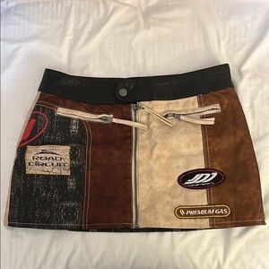 Jaded London Daytona Faux Leather Mini Skirt in Brown & Blue